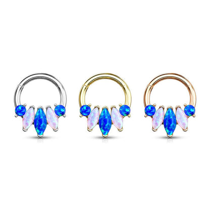 Surgical Steel Septum Clicker Ring 16 Gauge with 5 Marquise Opal