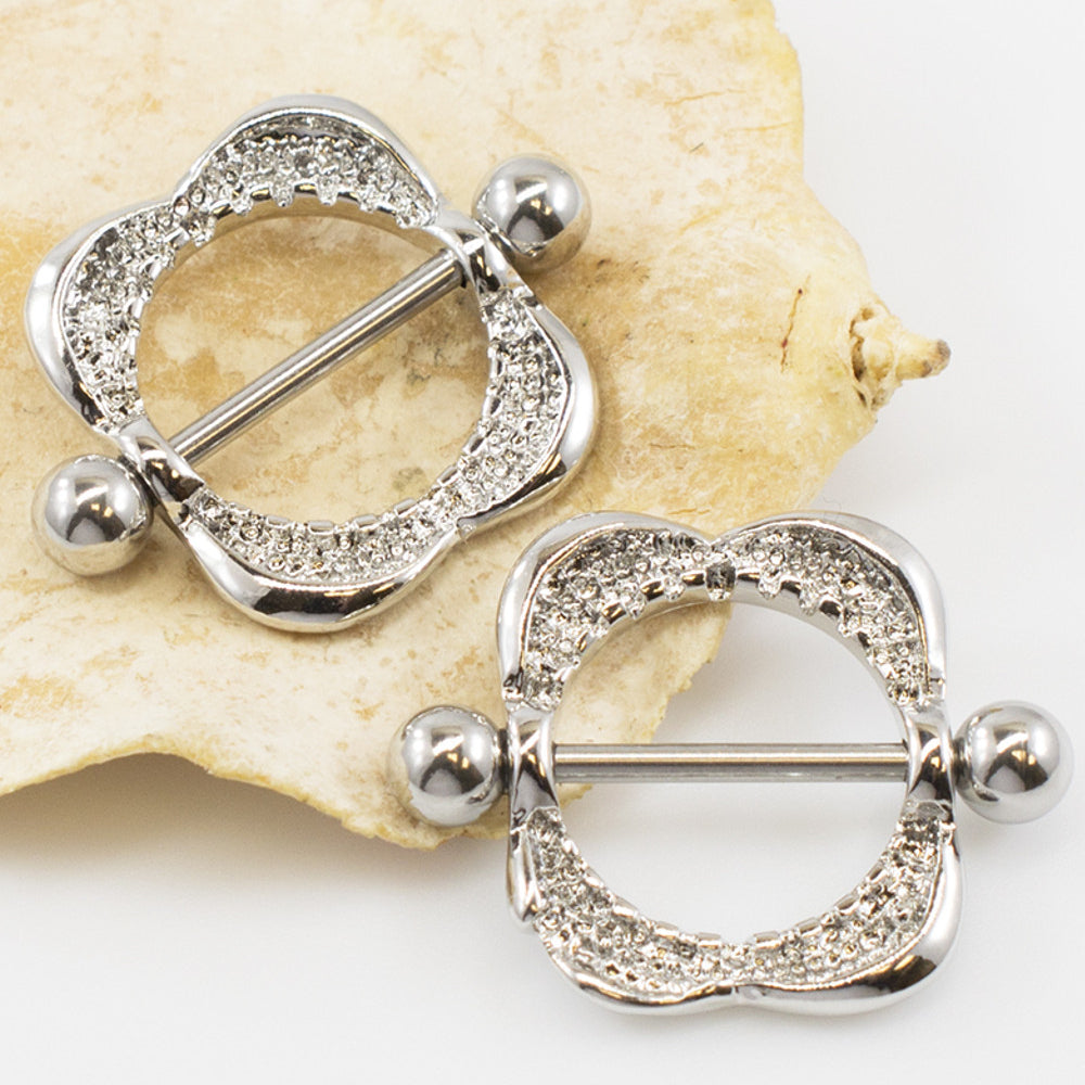 Surgical Steel 14 & 16 Gauge Shark Teeth CZ Nipple Shield Rings - Pair - photo 3