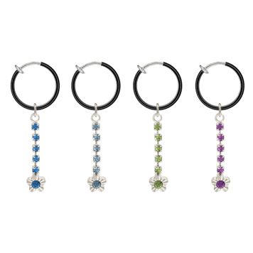 Rhodium Plated Black Non-Piercing Belly Clip with Dangling Flower
