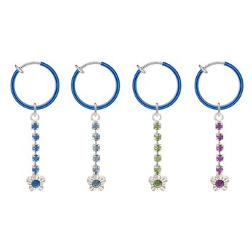 Rhodium Plated Blue Non-Piercing Belly Clip with Dangling Flower