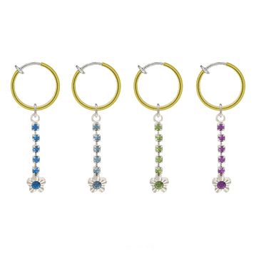 Rhodium Plated Gold Non-Piercing Belly Clip with Dangling Flower