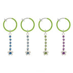 Rhodium Plated Green Non-Piercing Belly Clip with Dangling Flower