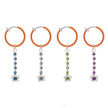 Rhodium Plated Orange Non-Piercing Belly Clip with Dangling Flower