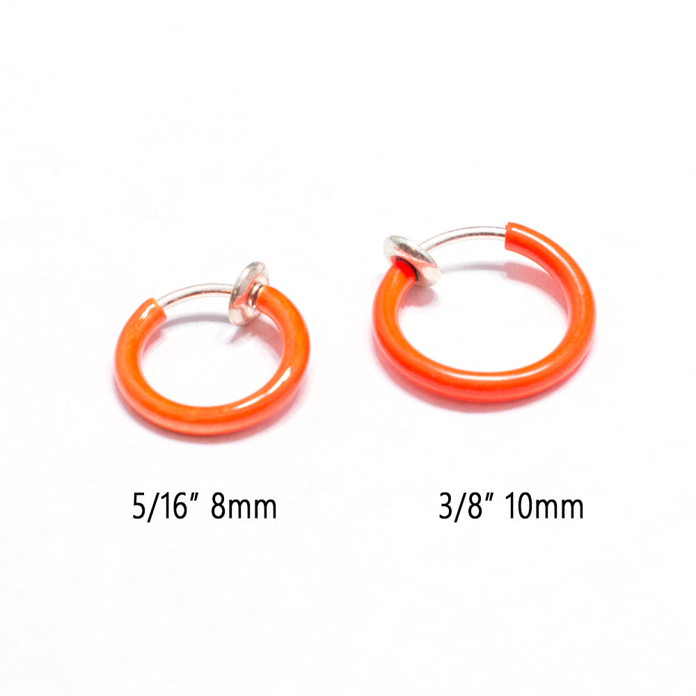 Rhodium Plated Orange Non-Piercing Spring Hoop - Pair - photo 2