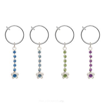 Rhodium Plated Silver Non-Piercing Belly Clip with Dangling Flower