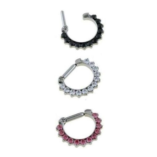 Surgical Steel 14 Gauge Jeweled Ear Clicker for Rook, Daith, Tragus