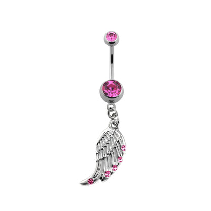 Titanium 14 Gauge Belly Button Ring with Wing CZ Dangle