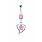 Titanium belly ring with heart CZ dangle