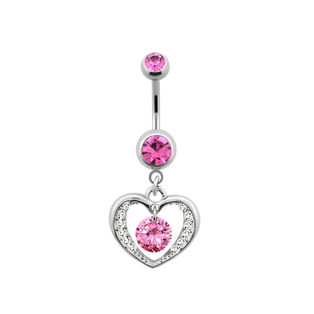 Titanium 14 Gauge Belly Button Ring CZ with Heart Dangle Center