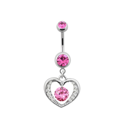 Titanium 14 Gauge Belly Button Ring CZ with Heart Dangle Center