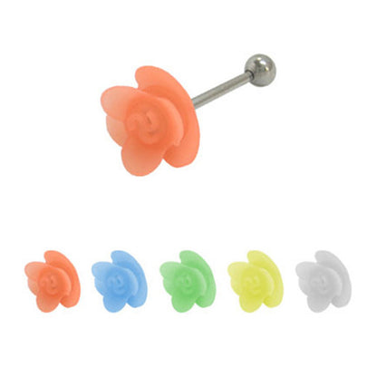 Surgical Steel 14 Gauge Tongue Barbell with Rose French Tickler