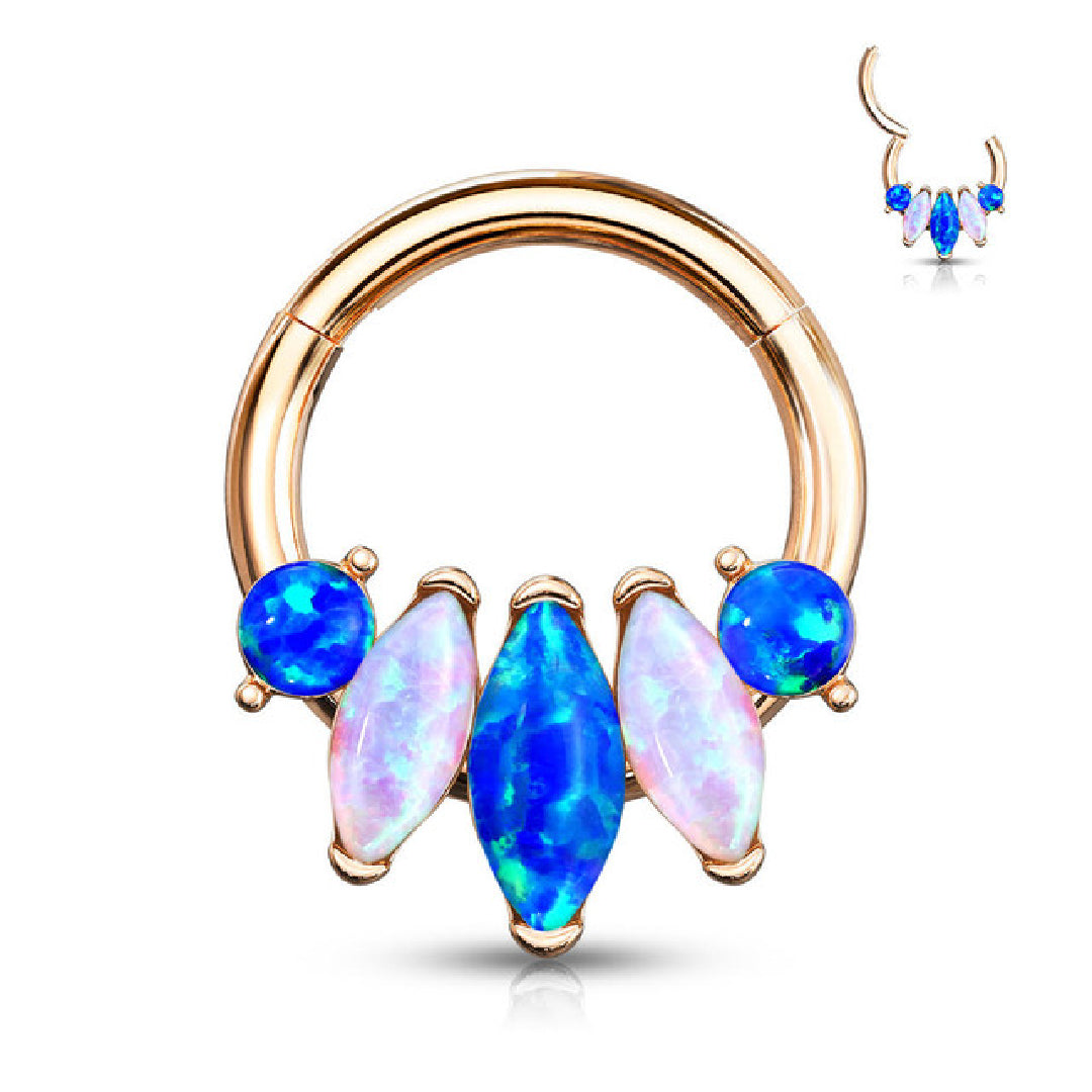 Surgical Steel 16 Gauge Marquise Opal Septum Clicker Hoop - 5/16 Inch - photo 6