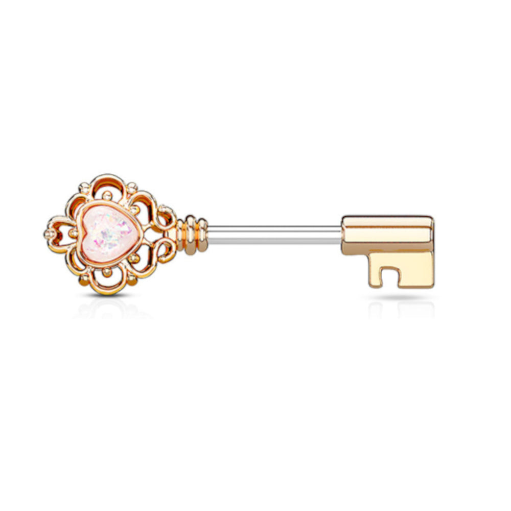 Surgical Steel Nipple Barbells with Opal Heart Vintage Key - Pair - photo 6