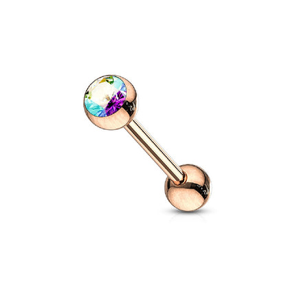 Rose Gold IP Surgical Steel 14 Gauge Tongue Barbell with Crystal Ball - photo 2
