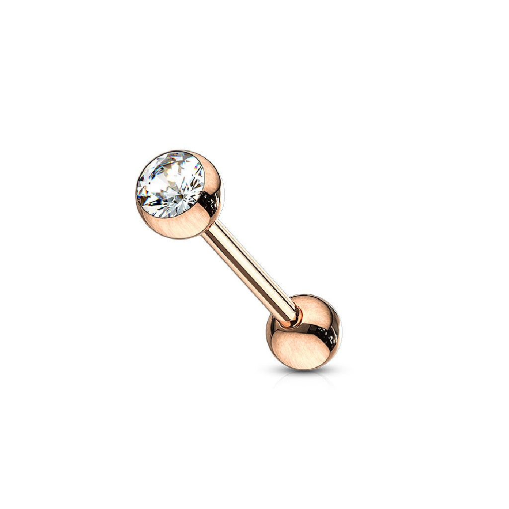 Rose Gold IP Surgical Steel 14 Gauge Tongue Barbell with Crystal Ball - photo 3