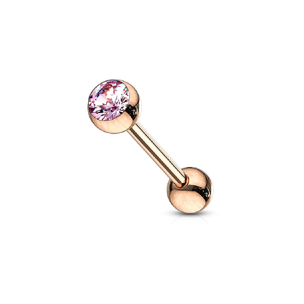 Rose Gold IP Surgical Steel 14 Gauge Tongue Barbell with Crystal Ball - photo 4