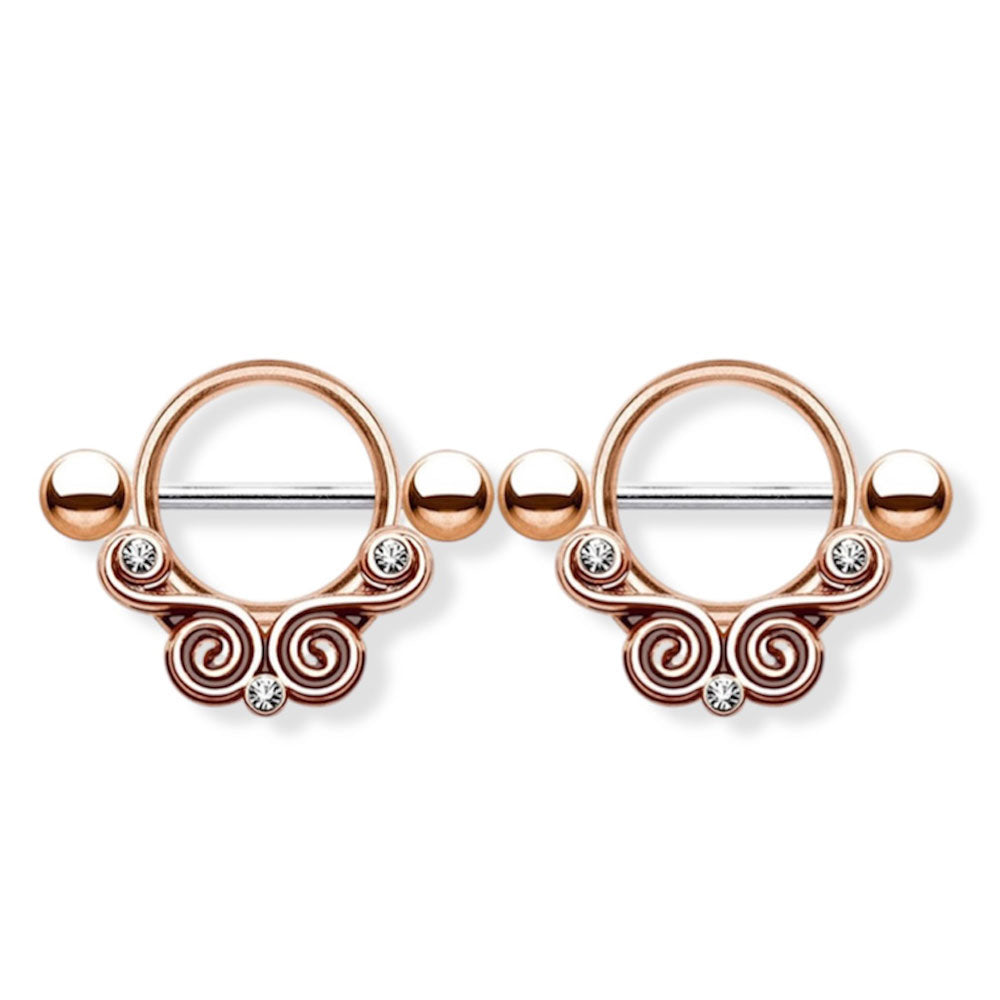 Surgical Steel 14 Gauge Nipple Shield with Tribal Lace Swirl CZ - Pair - photo 6