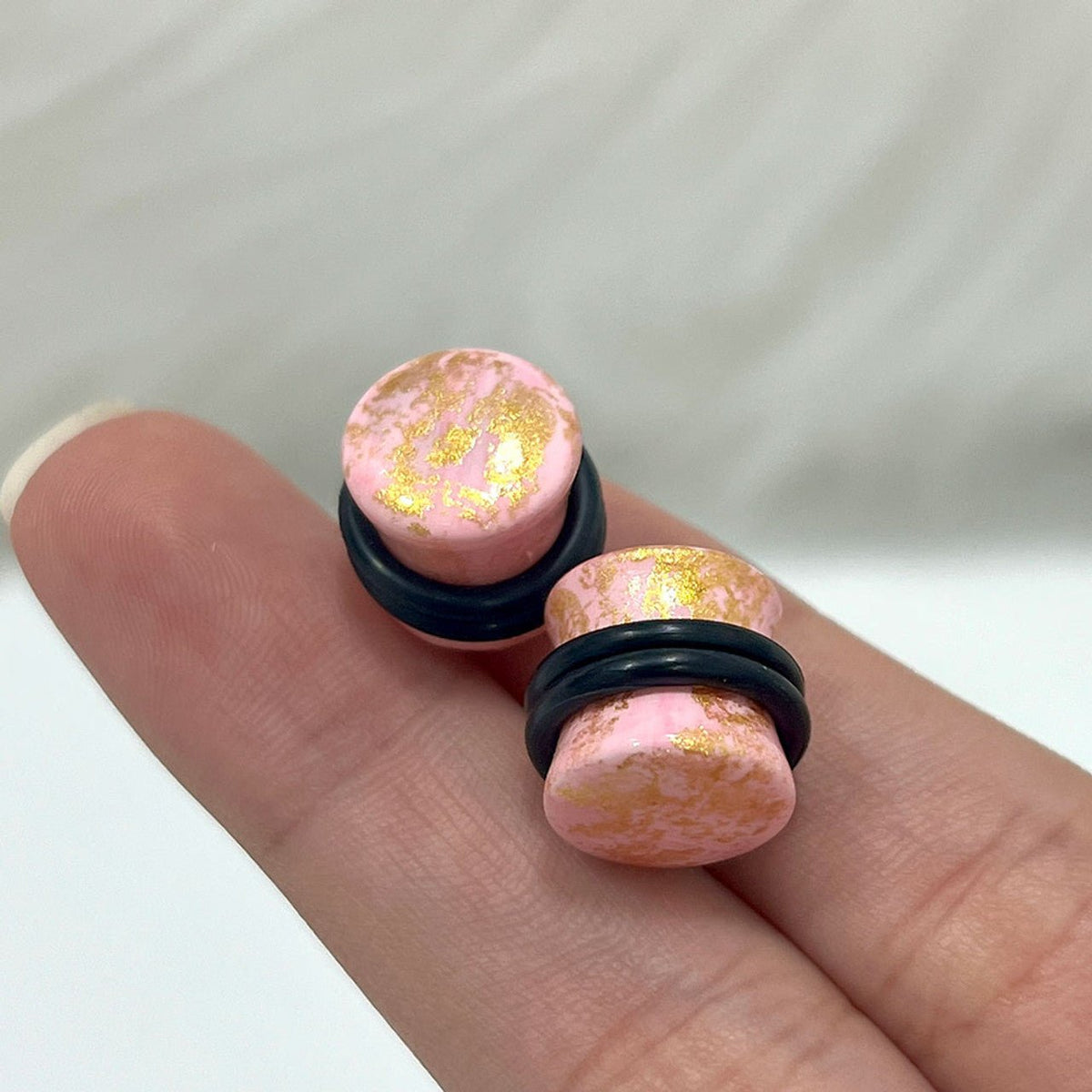 Rose Quartz Glitter Resin Double Flared Plug 6 to 13/16" Gauge - Pair - Kruelty