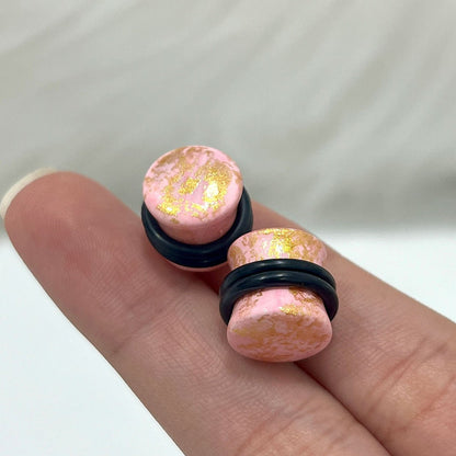 Rose Quartz Glitter Resin Double Flared Plug 6 to 13/16" Gauge - Pair - Kruelty