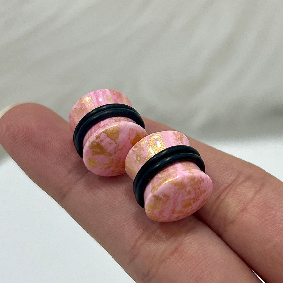 Rose Quartz Glitter Resin Double Flared Plug 6 to 13/16" Gauge - Pair - Kruelty