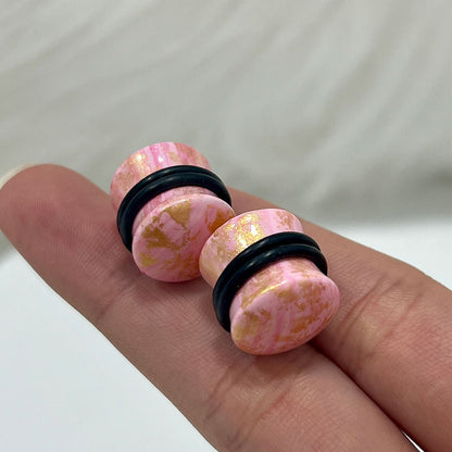 Rose Quartz Glitter Resin Double Flared Plug 6 to 13/16" Gauge - Pair - Kruelty