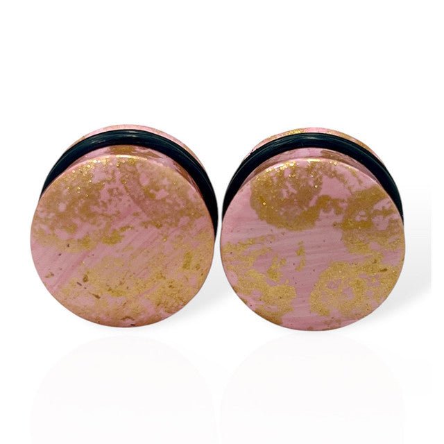 Rose Quartz Glitter Resin Double Flared Plug 6 to 13/16" Gauge - Pair - Kruelty