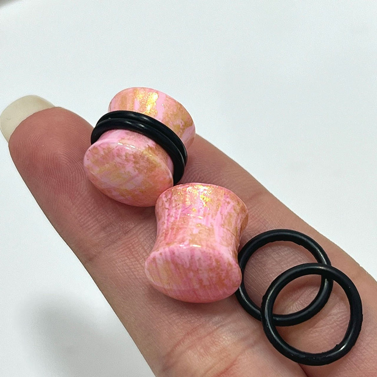 Rose Quartz Glitter Resin Double Flared Plug 6 to 13/16" Gauge - Pair - Kruelty