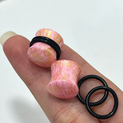 Rose Quartz Glitter Resin Double Flared Plug 6 to 13/16" Gauge - Pair - Kruelty