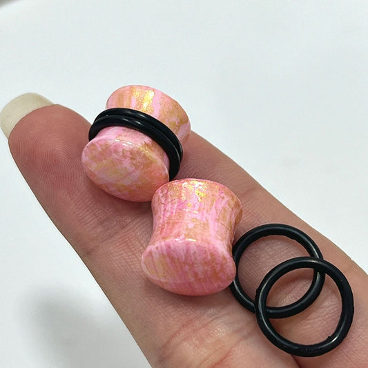 Rose Quartz Glitter Resin Double Flared Plug 6 to 13/16" Gauge - Pair - Kruelty