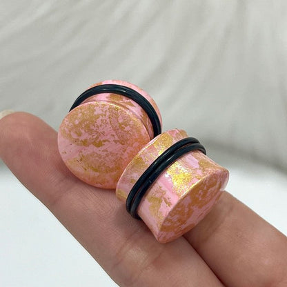 Rose Quartz Glitter Resin Double Flared Plug 6 to 13/16" Gauge - Pair - Kruelty