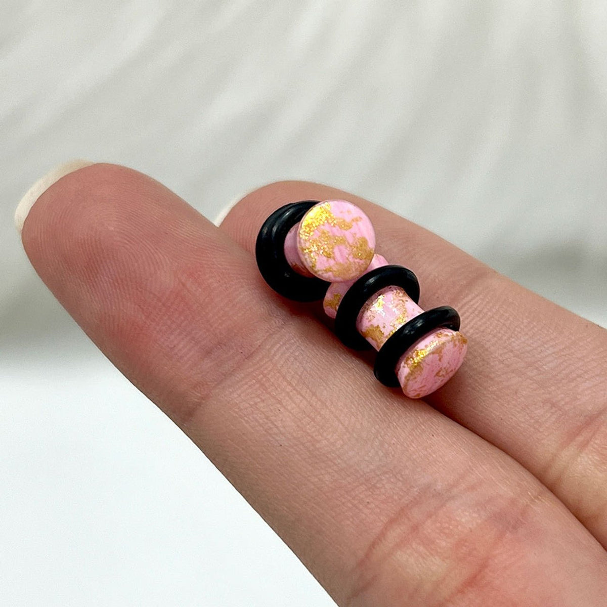 Rose Quartz Glitter Resin Double Flared Plug 6 to 13/16" Gauge - Pair - Kruelty
