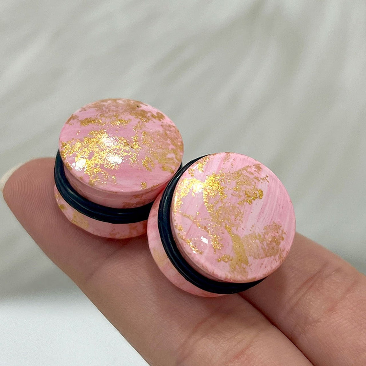 Rose Quartz Glitter Resin Double Flared Plug 6 to 13/16" Gauge - Pair - Kruelty