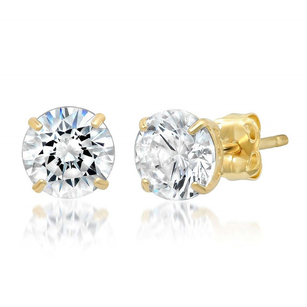 14K Solid Gold 20 Gauge Prong Set CZ Stud Earrings - Pair