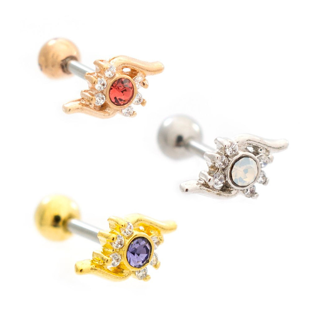 Surgical Steel 16 Gauge Cartilage Barbell with Flame Round CZ