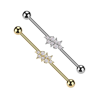 Surgical Steel Industrial Barbell 14G with CZ Spikes - 2 Colors