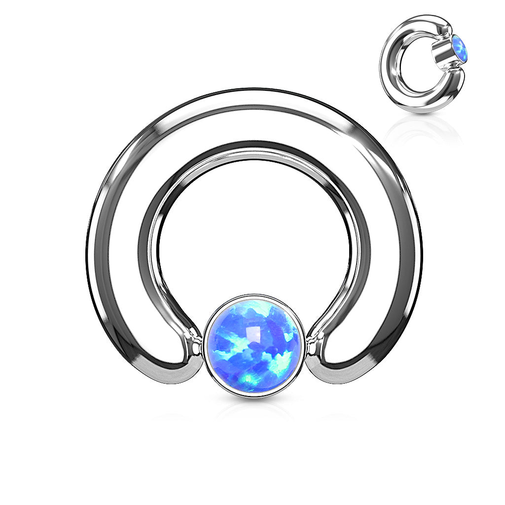 Surgical Steel 12 to 2 Gauge Blue Opal Captive Ring - Flat Cylinder