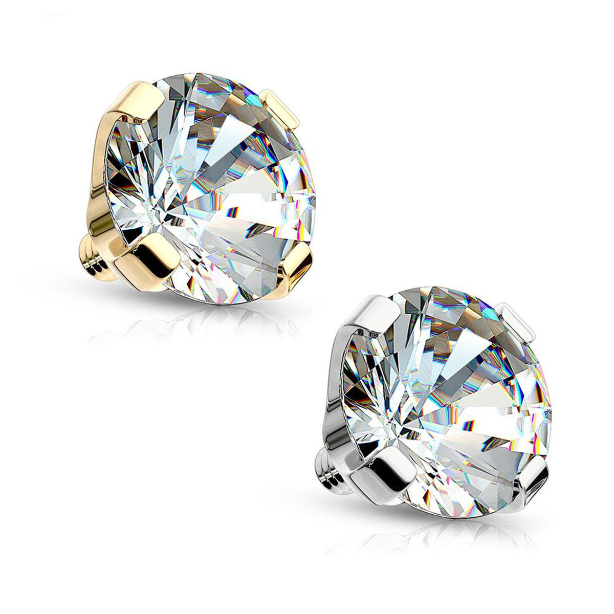 14 Karat Solid Gold Dermal Top 14 Gauge with Round Prong Set Gem - Kruelty - Photo 4