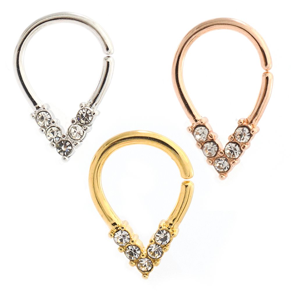 Surgical Steel Pear Shaped Bendable Hoop with 5 CZ Lined Design