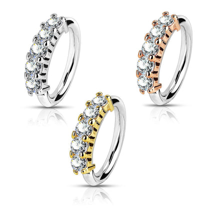 Surgical Steel Bendable Hoop with 5 Lined CZ - 16, 18 & 20 Gauge