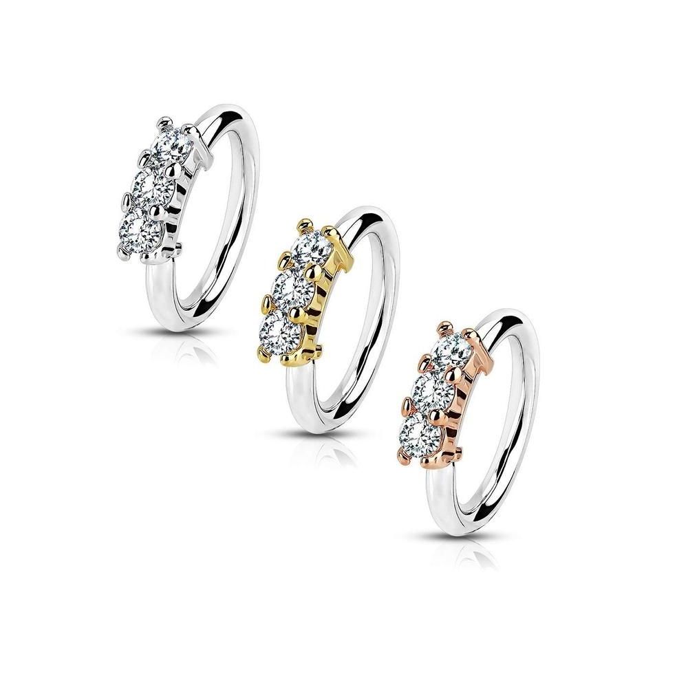 Surgical Steel 20 Gauge Three Lined CZ Bendable Hoop Ring - 8mm