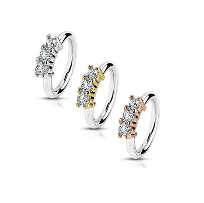 Surgical Steel 20 Gauge Three Lined CZ Bendable Hoop Ring - 8mm