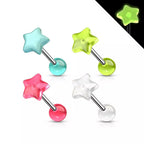 Surgical Steel Straight Barbell 14 Gauge 5/8" (16 mm) UV Acrylic Star - Kruelty