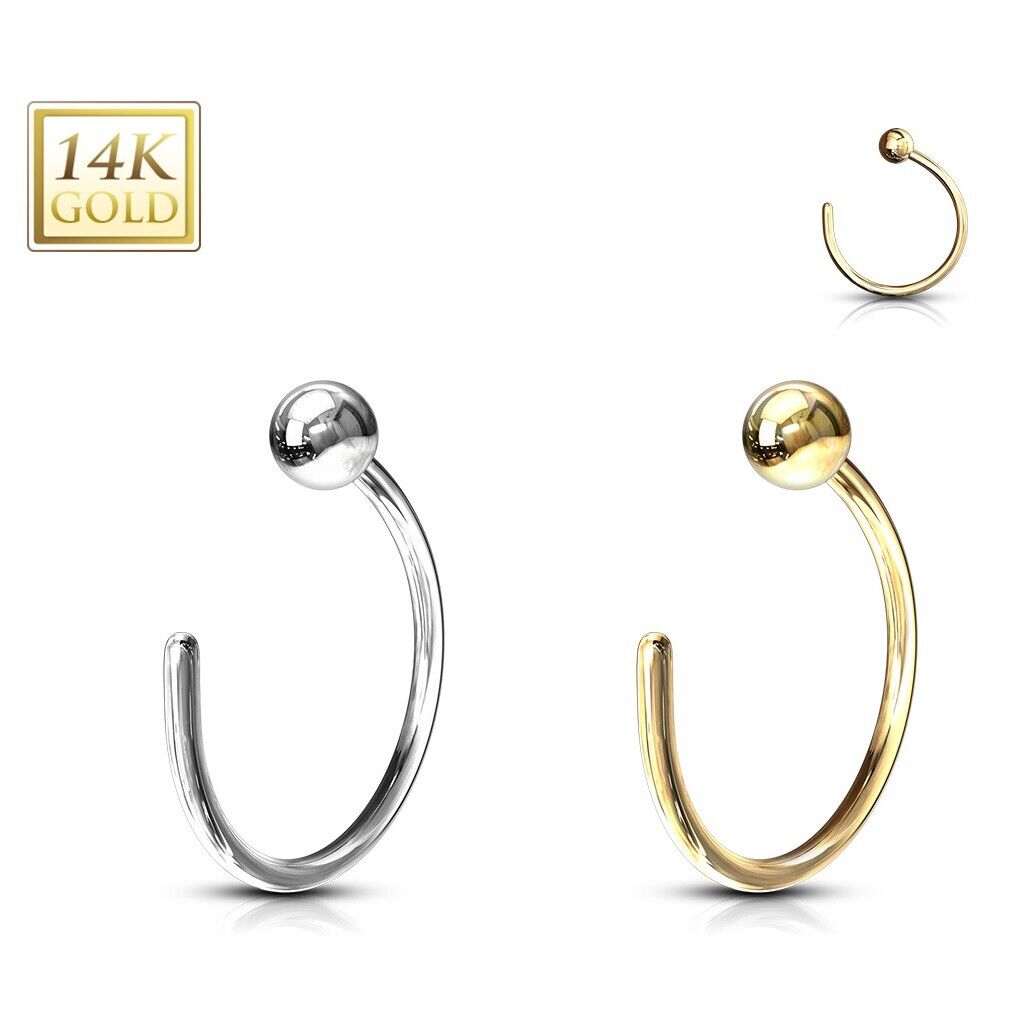 14 Karat Solid Gold Nose Ring Hoop 20 Gauge 8 mm Round End - Kruelty - Photo 5