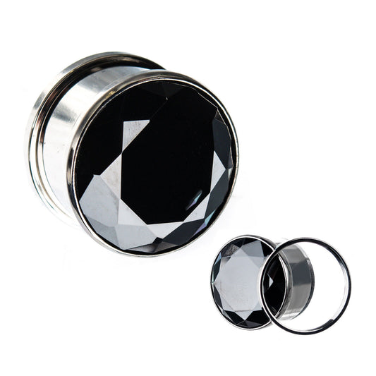 Double Flared Screw Fit Plug Ear Tunnel 8 to 00 Gauge Black Gem - Pair