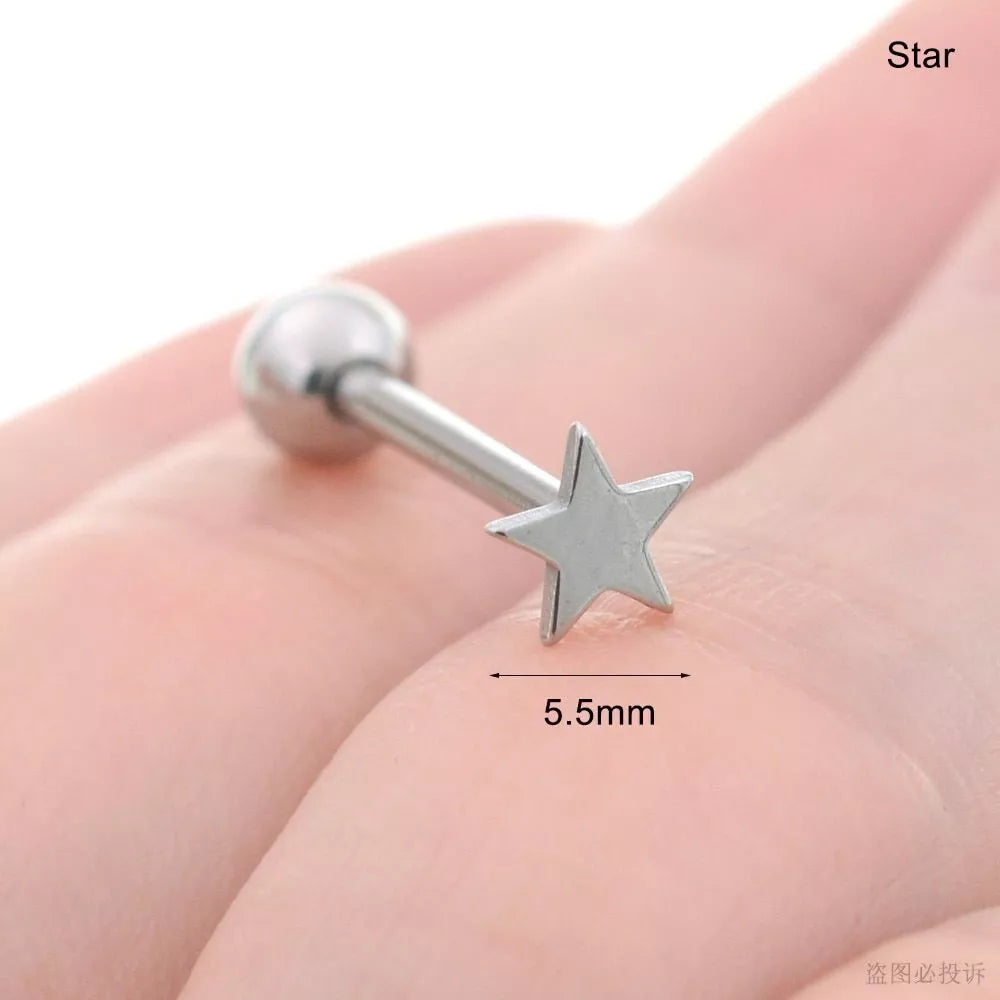 Surgical Steel Tongue Ring Straight Barbell 14 Gauge Star Top - Kruelty - Photo 2