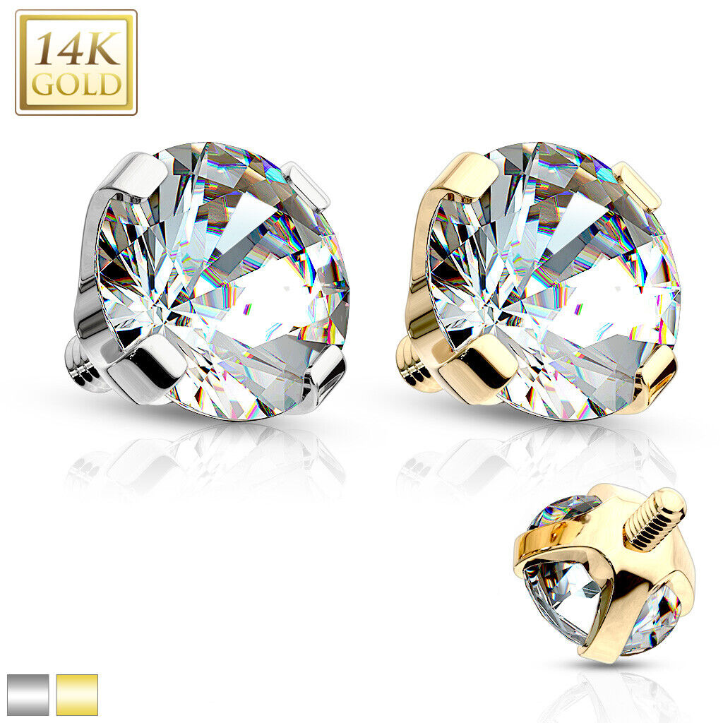 14 Karat Solid Gold Dermal Top 14 Gauge with Round Prong Set Gem - Kruelty