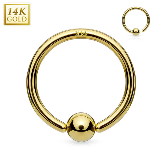 14 Karat Gold Bendable Hoop Ring 20 18 & 16 Gauge With Fixed Ball