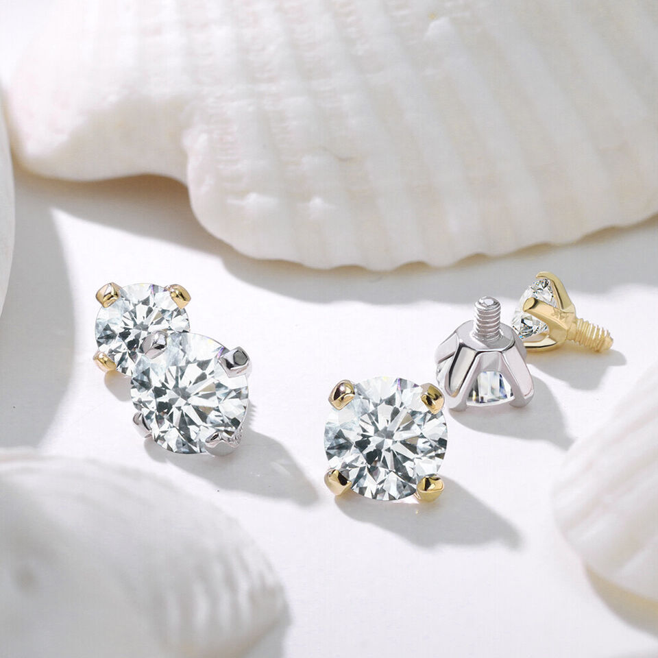 14 Karat Solid Gold Dermal Top 14 Gauge with Round Prong Set Gem - Kruelty - Photo 3