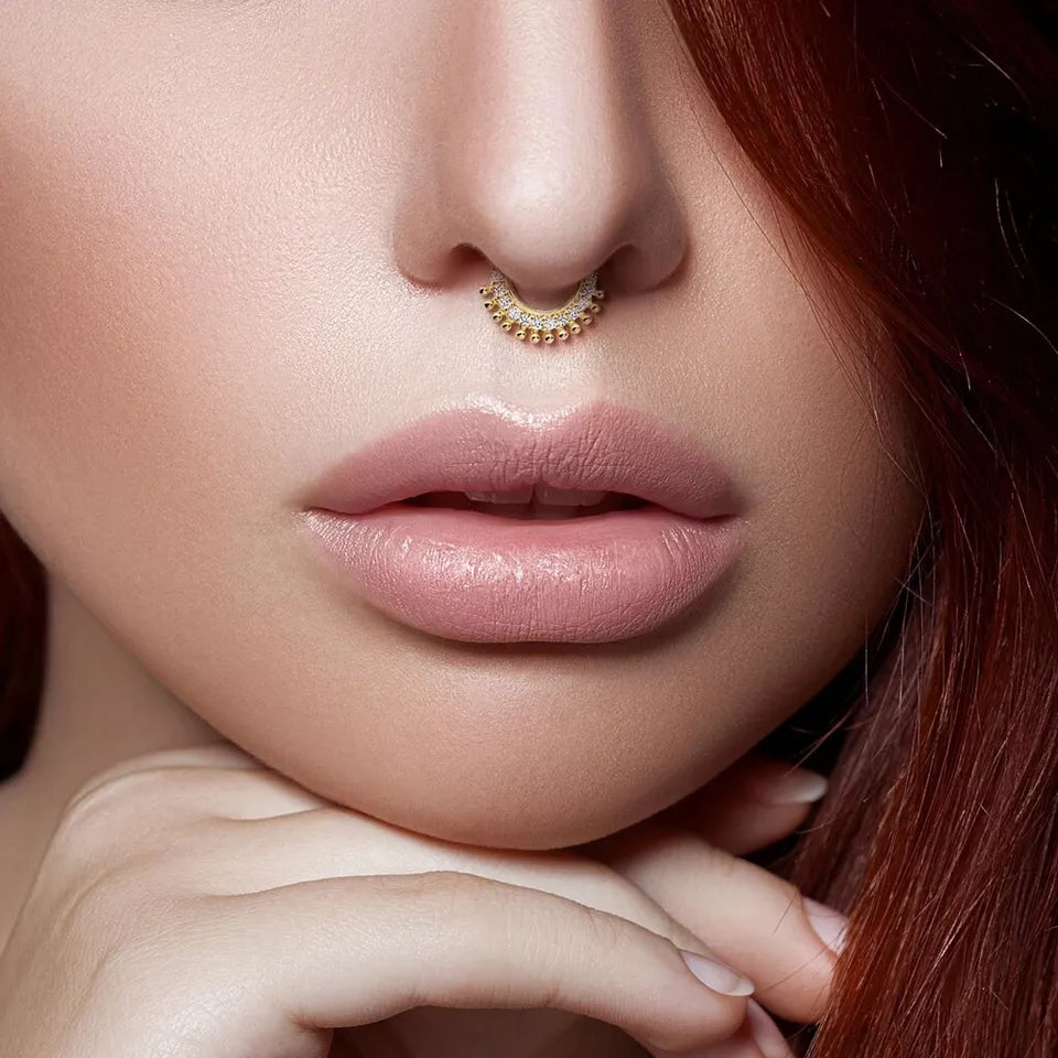 Surgical Steel Bendable Hoop Septum Ring 16 Gauge with Fan CZ Gems - Kruelty - Photo 2