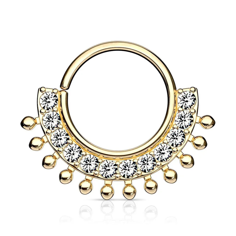 Surgical Steel Bendable Hoop Septum Ring 16 Gauge with Fan CZ Gems - Kruelty - Photo 5